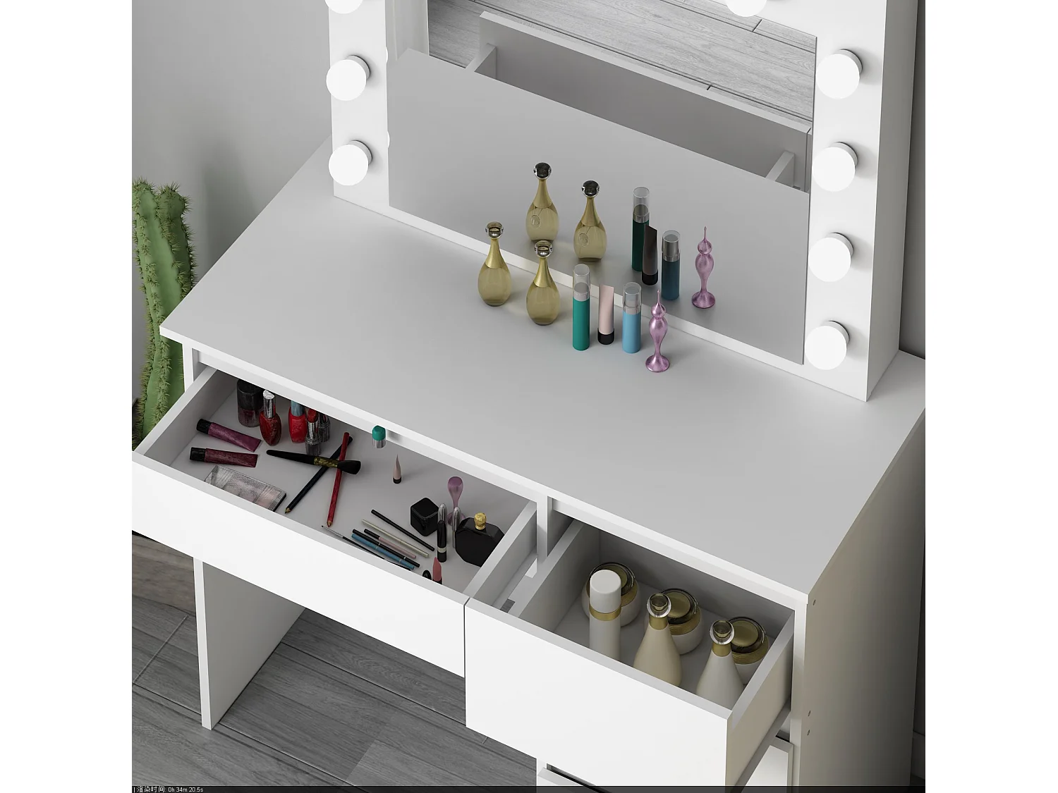 Coiffeuse avec 4 tiroirs et miroir LED coloris blanc - H75 x L94 x P43 cm