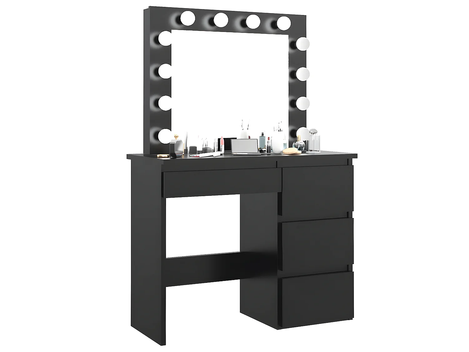 Coiffeuse avec 4 tiroirs et miroir LED coloris noir - H75 x L94 x P43 cm
