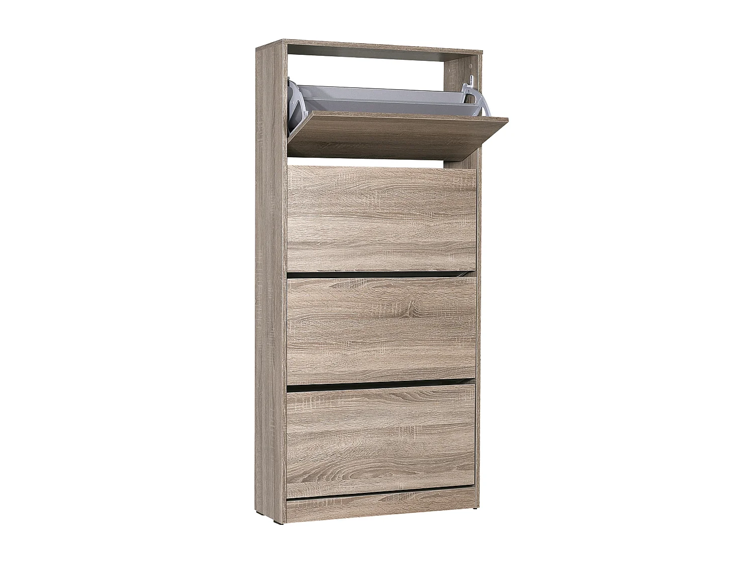 Commode à chaussures de 4 abattants coloris Chêne Cambrian - longueur 73 x profondeur 26 x hauteur 157 cm