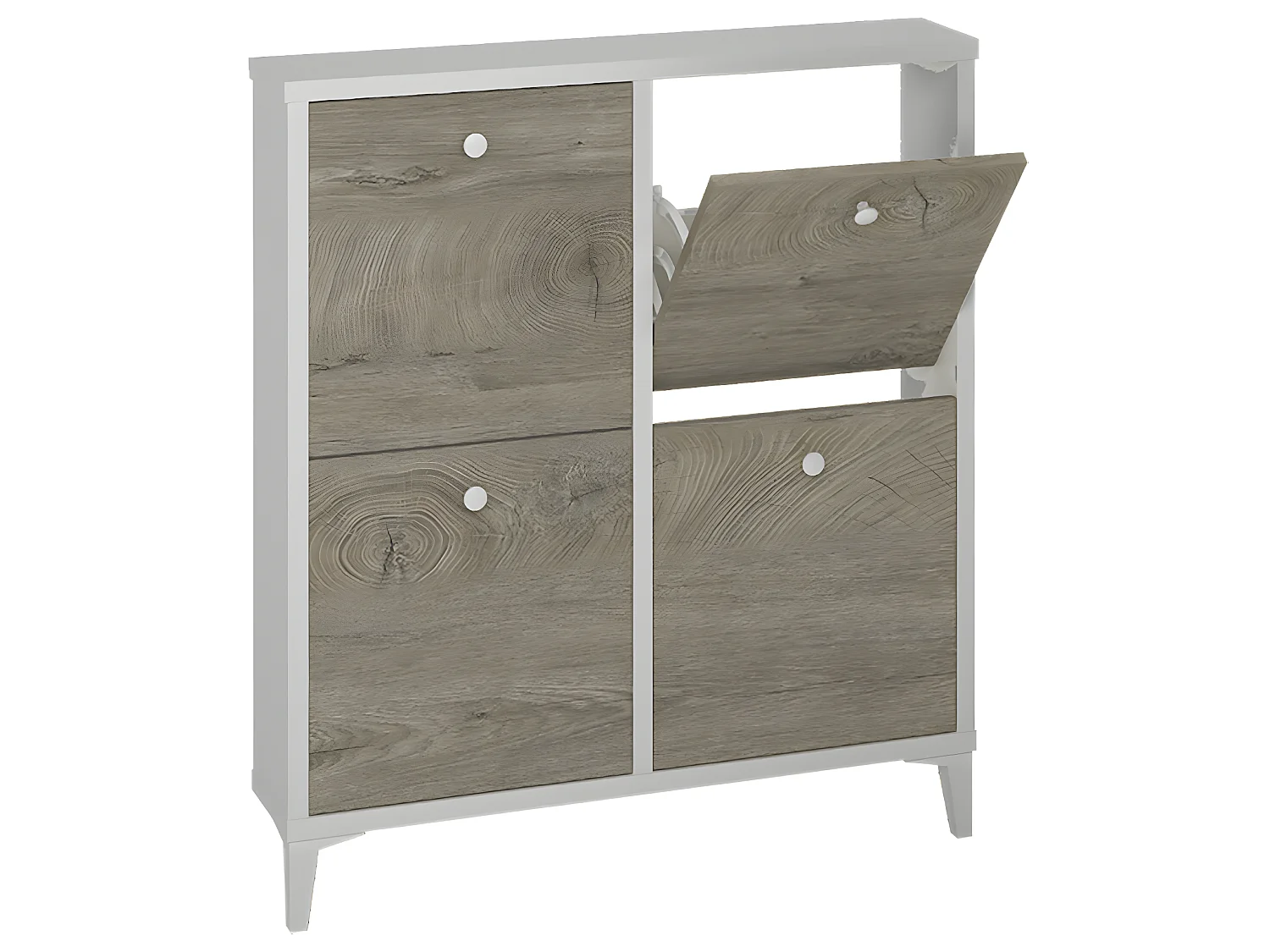 Commode Meuble à chaussures coloris chêne / blanc - Longueur 90 x Hauteur 100 x Profondeur 20 cm