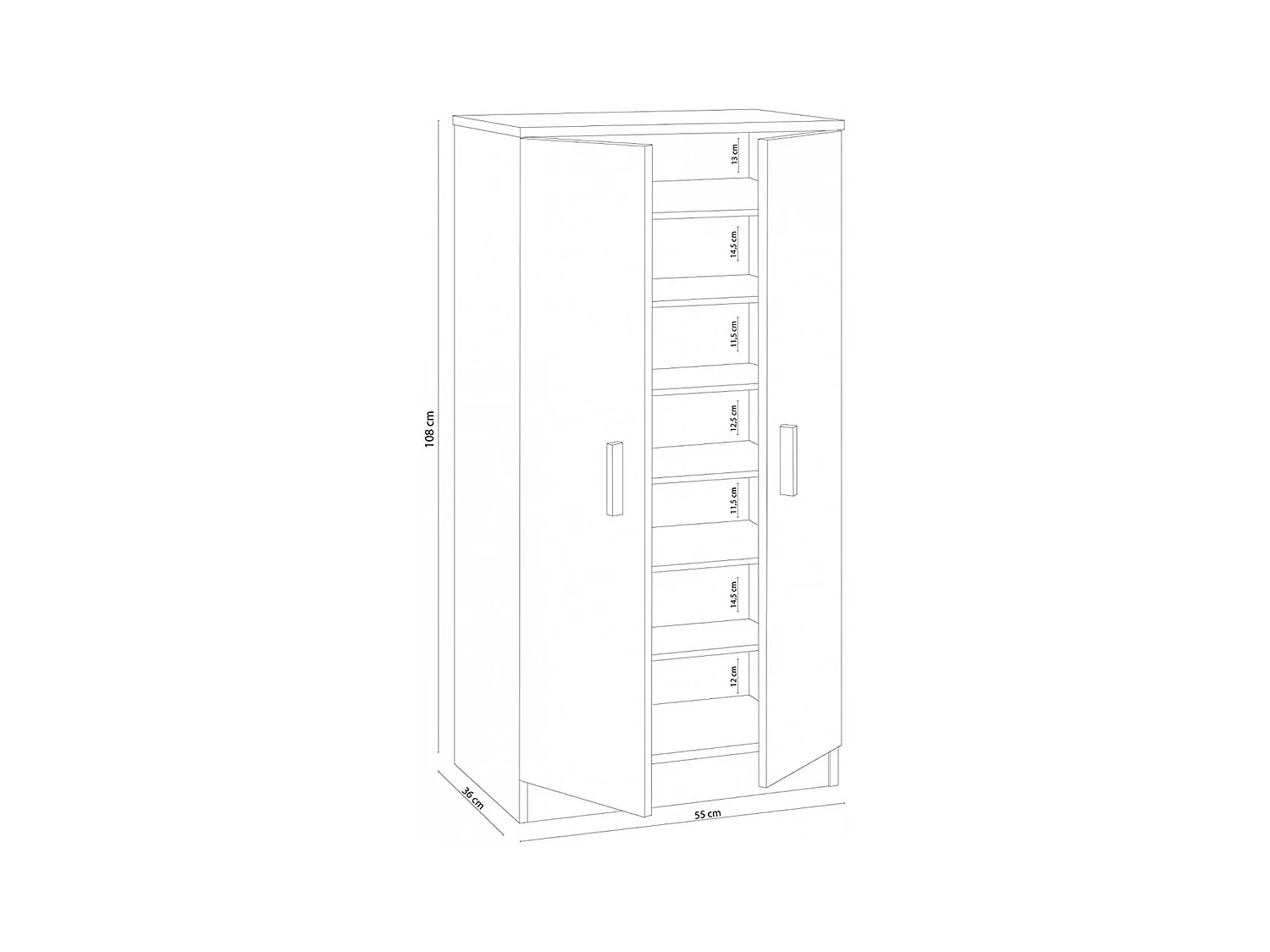 Armoire à chaussures en bois coloris chêne canadien - Dim : Longueur 55 x Hauteur 108 x Profondeur 36 cm