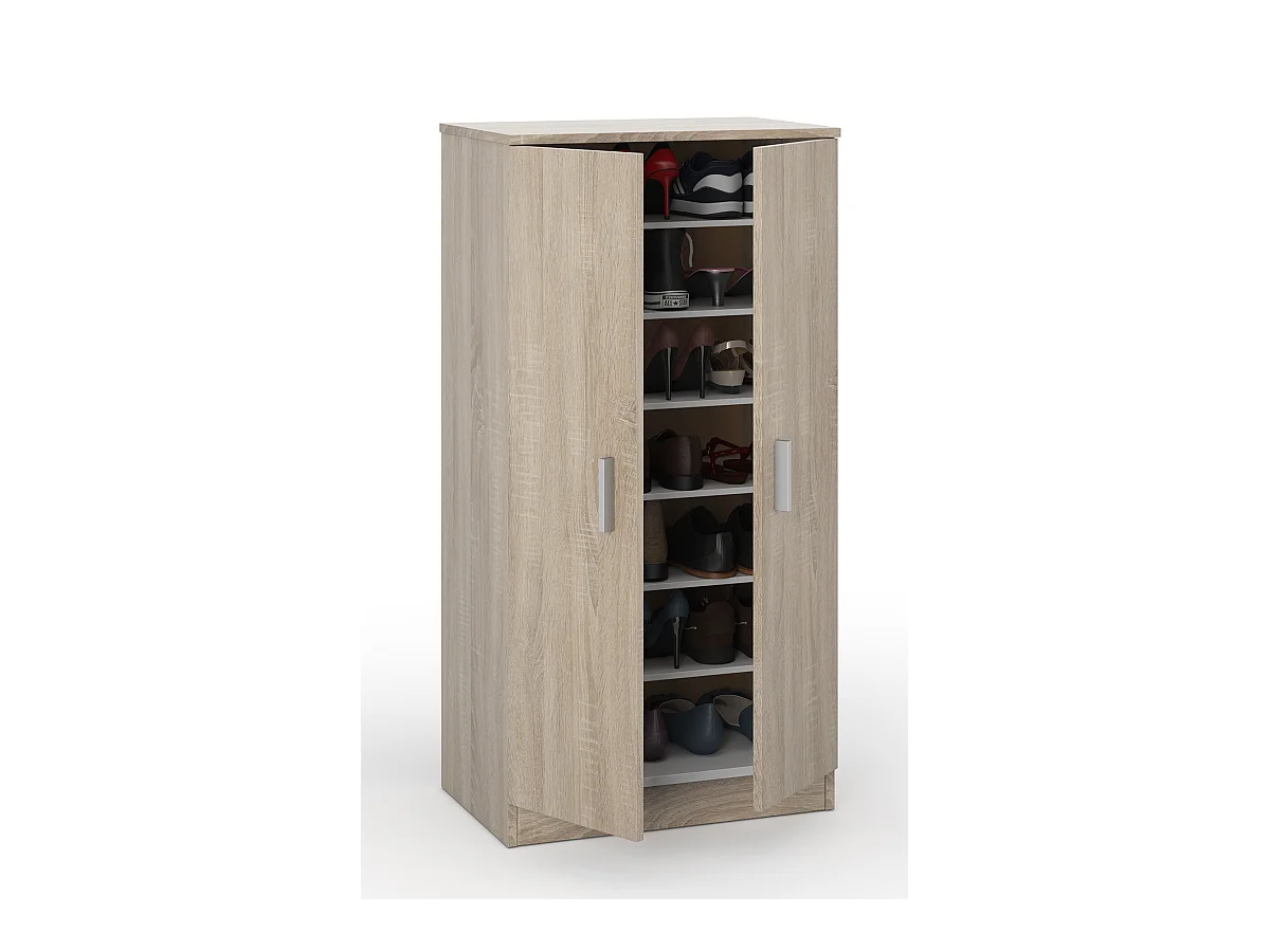 Armoire à chaussures en bois coloris chêne canadien - Dim : Longueur 55 x Hauteur 108 x Profondeur 36 cm