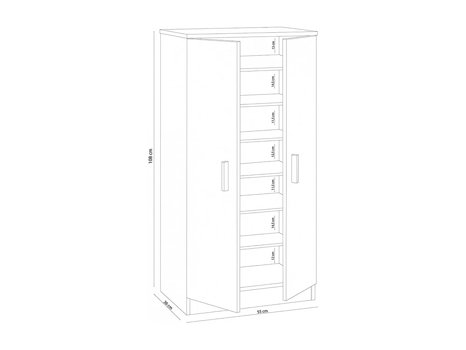 Armoire à chaussures en bois coloris chêne canadien - Dim : Longueur 55 x Hauteur 108 x Profondeur 36 cm