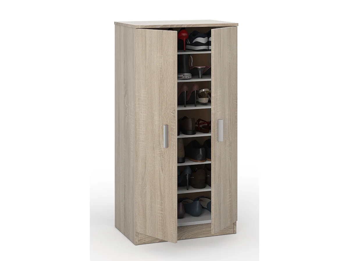 Armoire à chaussures en bois coloris chêne canadien - Dim : Longueur 55 x Hauteur 108 x Profondeur 36 cm