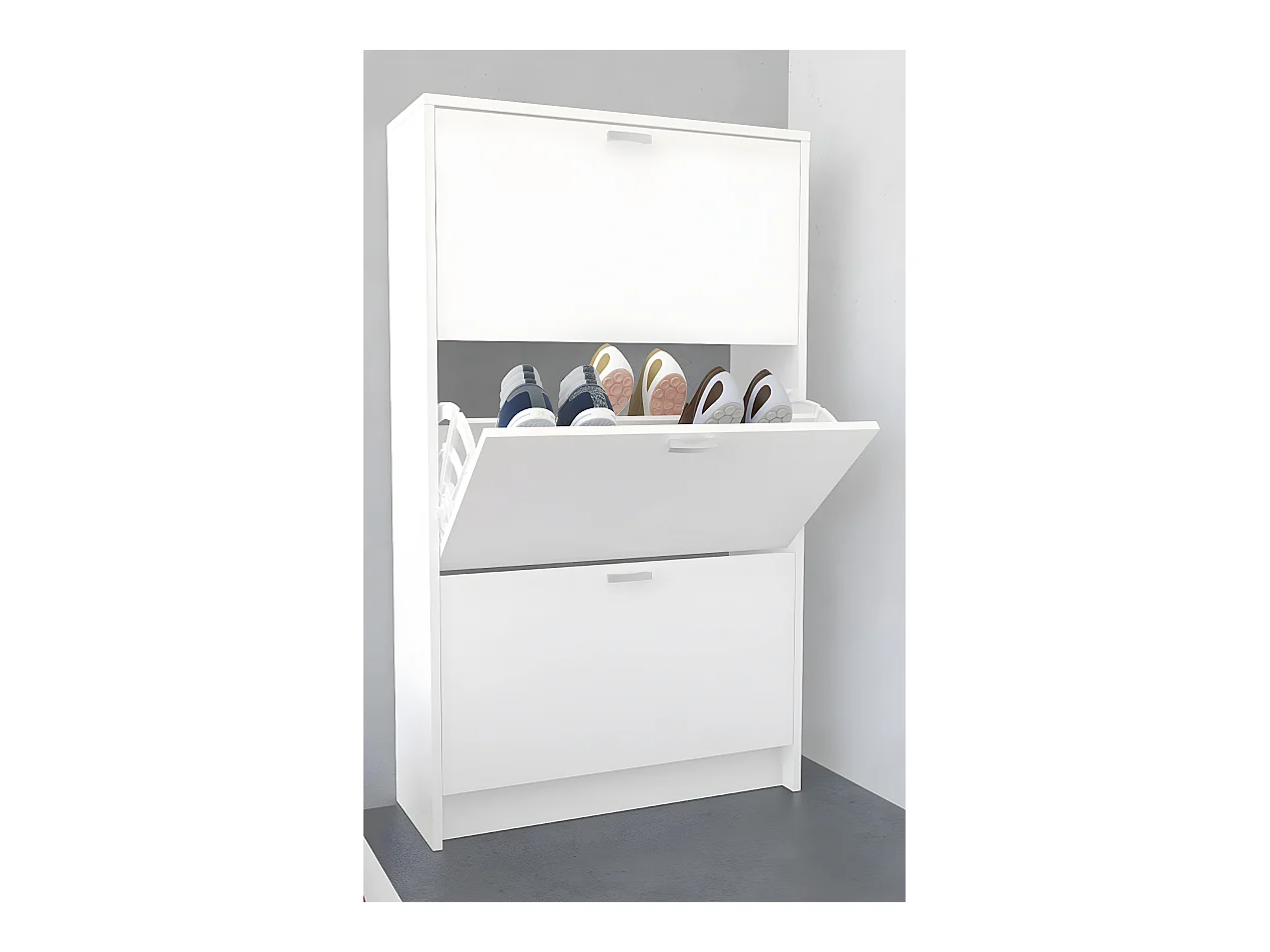 Commode, Meuble à chaussures, coloris blanc - Longueur 70 x Hauteur 120 x Profondeur 25 cm