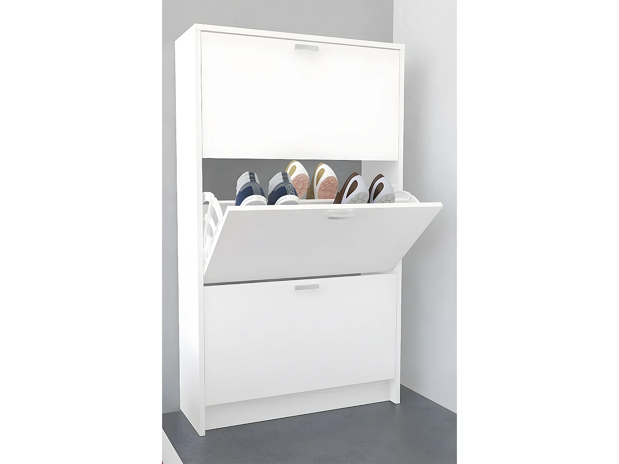Commode, Meuble à chaussures, coloris blanc - Longueur 70 x Hauteur 120 x Profondeur 25 cm