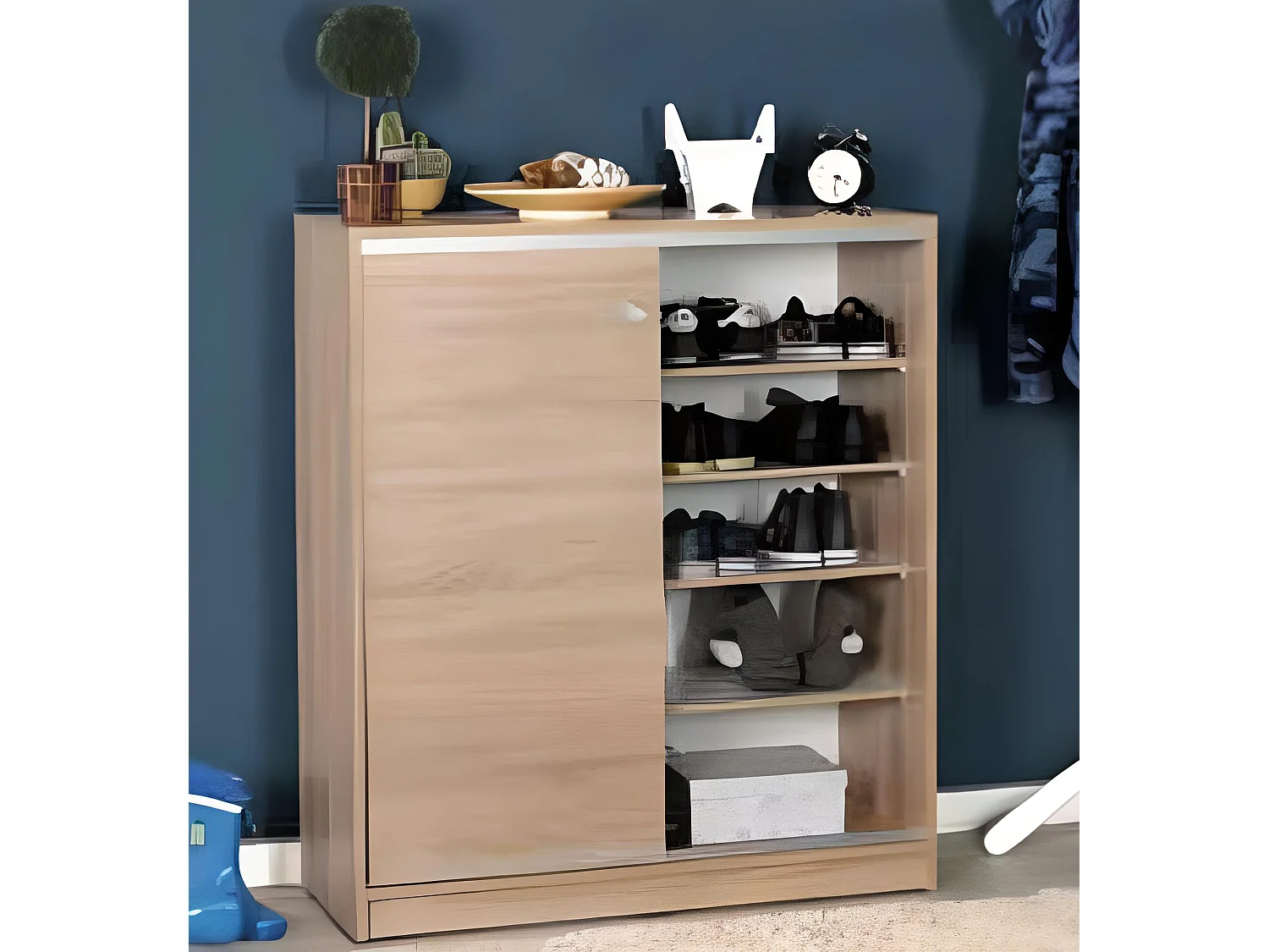 Armoire à chaussures de 2 portes coulissantes coloris Chêne Cambrian - Longueur 91 x profondeur 37 x hauteur 105 cm