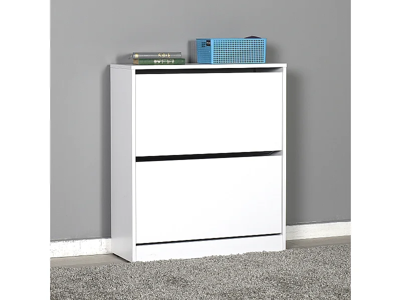 Commode à chaussures de 2 abattants coloris Blanc - longueur 73 x profondeur 26 x hauteur 84 cm