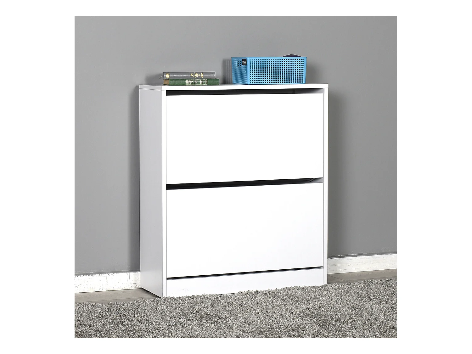 Commode à chaussures de 2 abattants coloris Blanc - longueur 73 x profondeur 26 x hauteur 84 cm