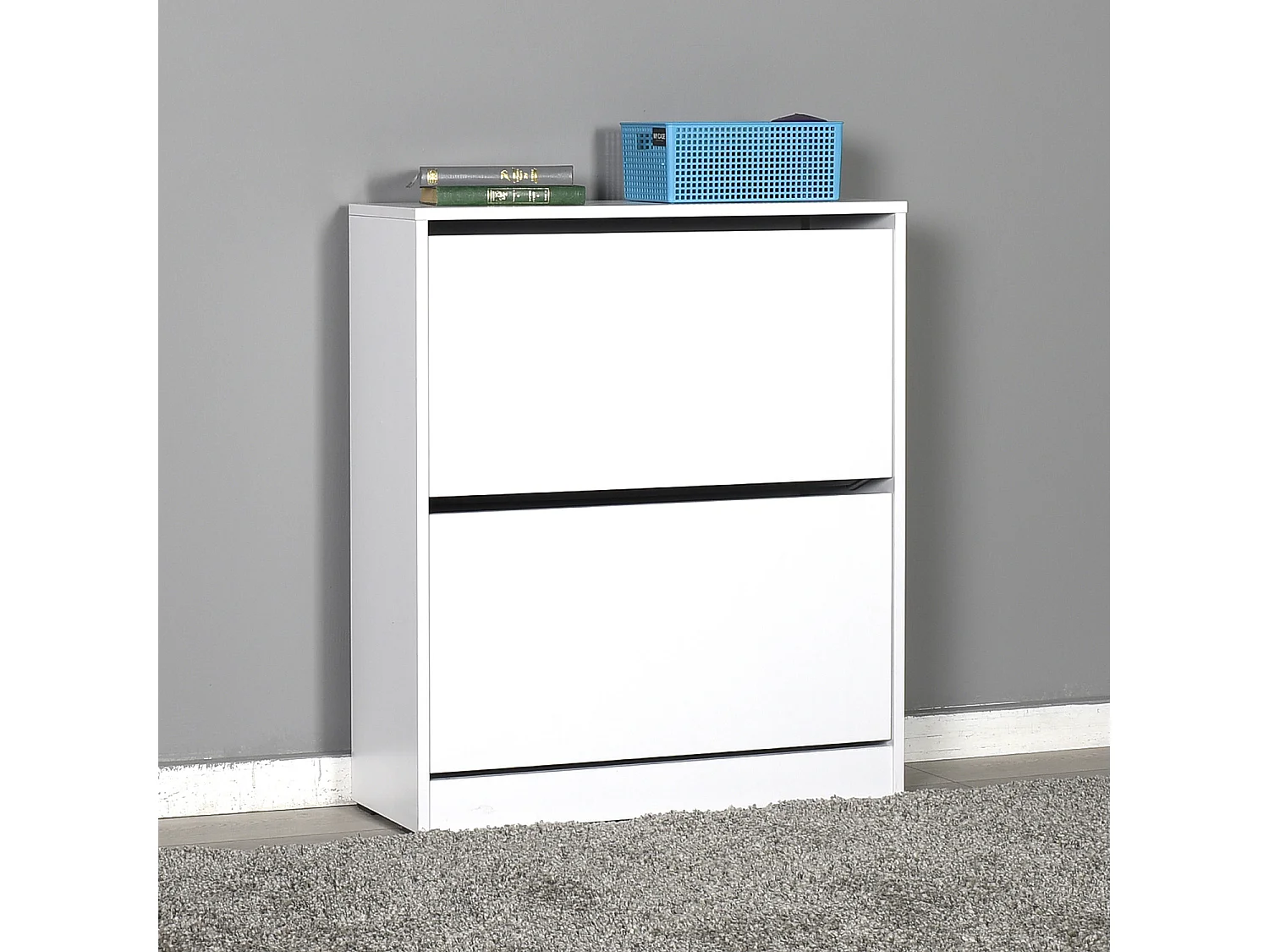 Commode à chaussures de 2 abattants coloris Blanc - longueur 73 x profondeur 26 x hauteur 84 cm