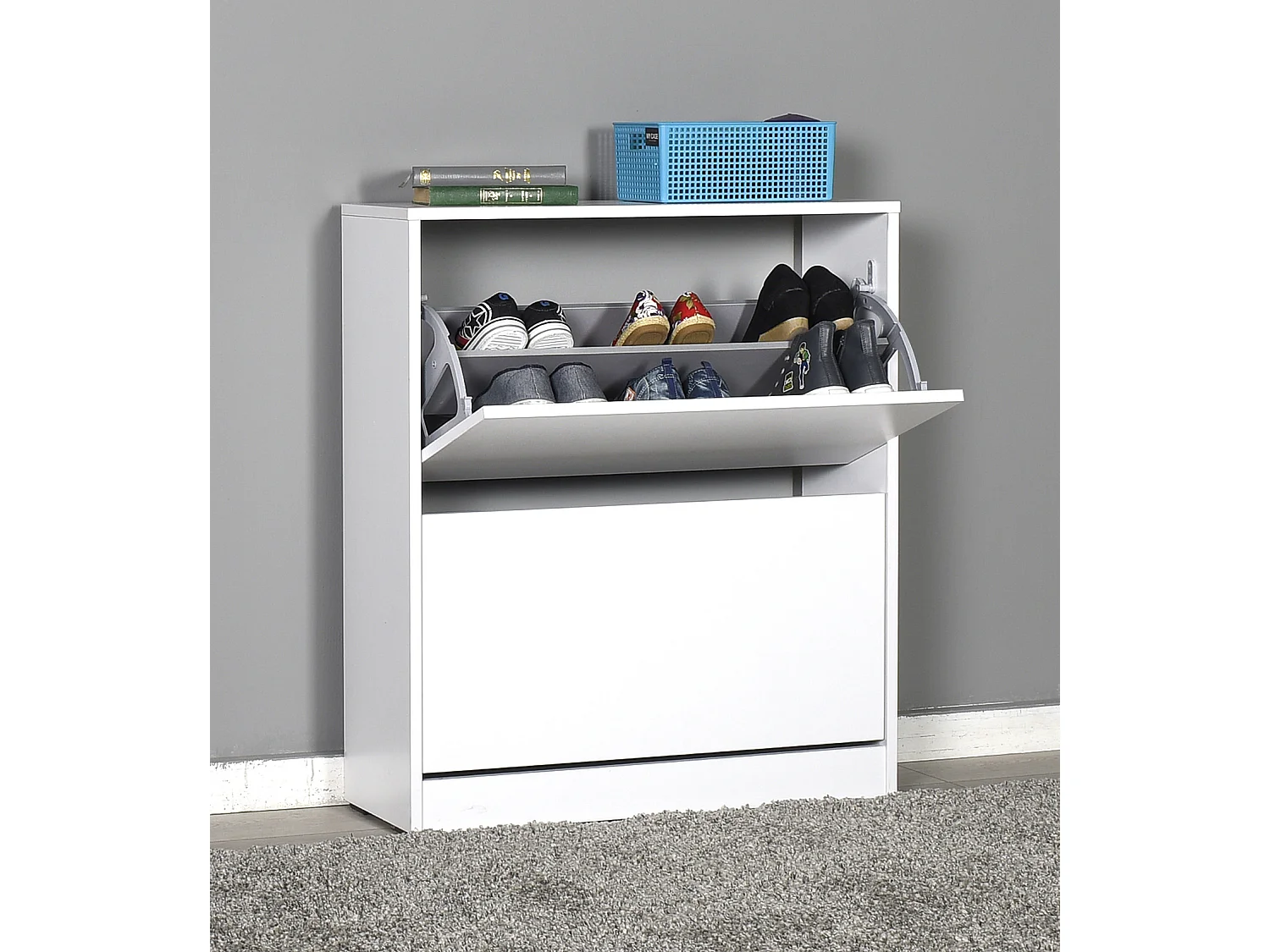 Commode à chaussures de 2 abattants coloris Blanc - longueur 73 x profondeur 26 x hauteur 84 cm