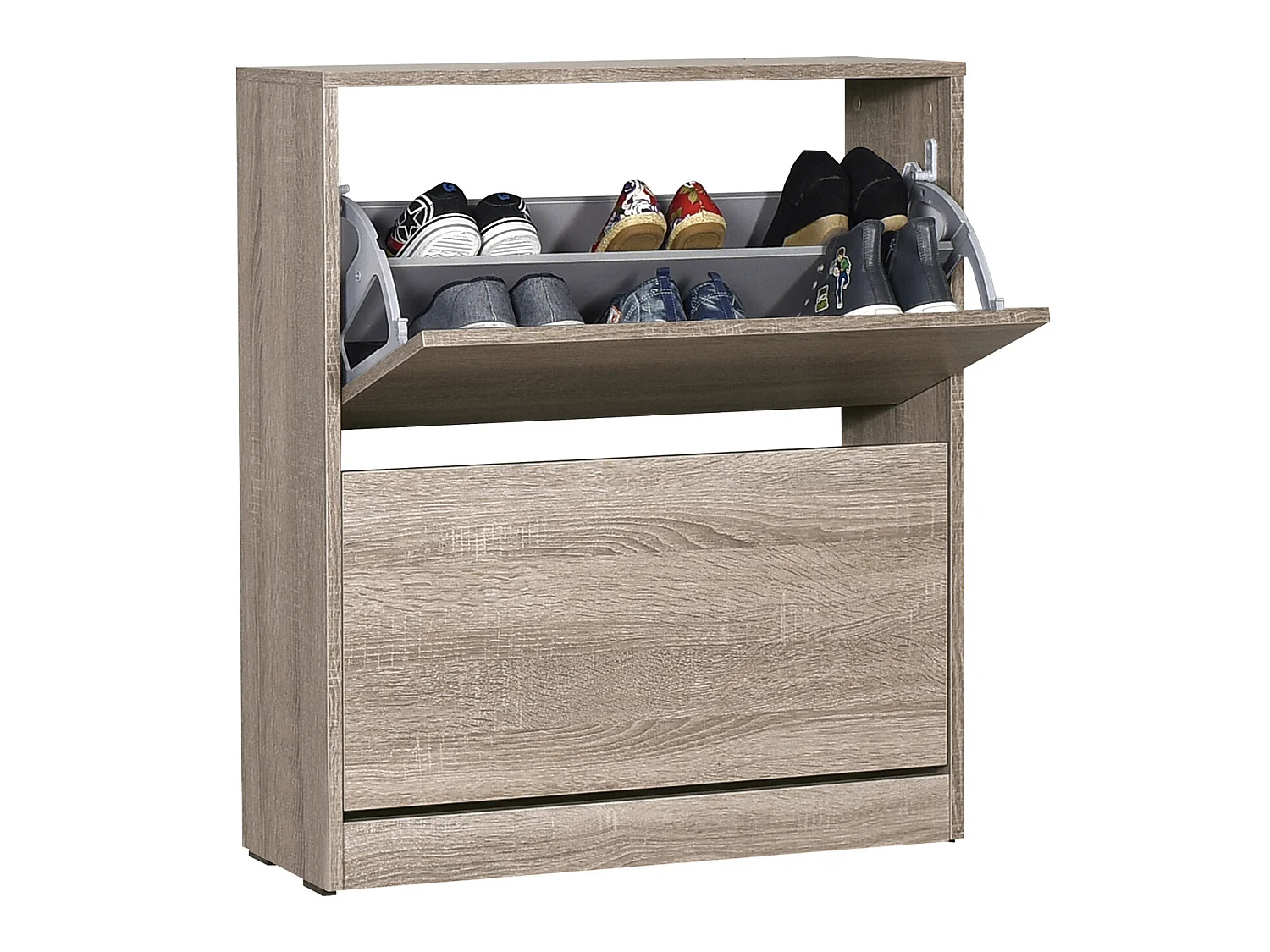 Commode à chaussures de 2 abattants coloris Chêne Cambrian - longueur 73 x profondeur 26 x hauteur 84 cm