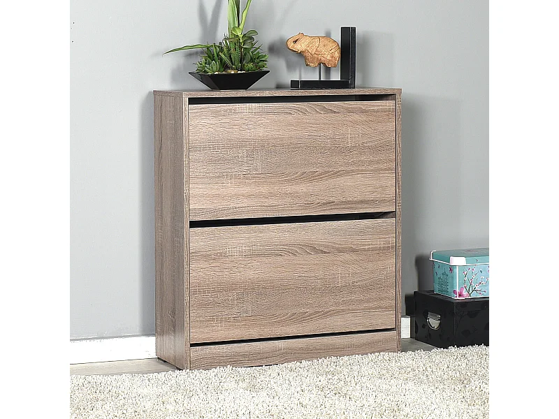 Commode à chaussures de 2 abattants coloris Chêne Cambrian - longueur 73 x profondeur 26 x hauteur 84 cm