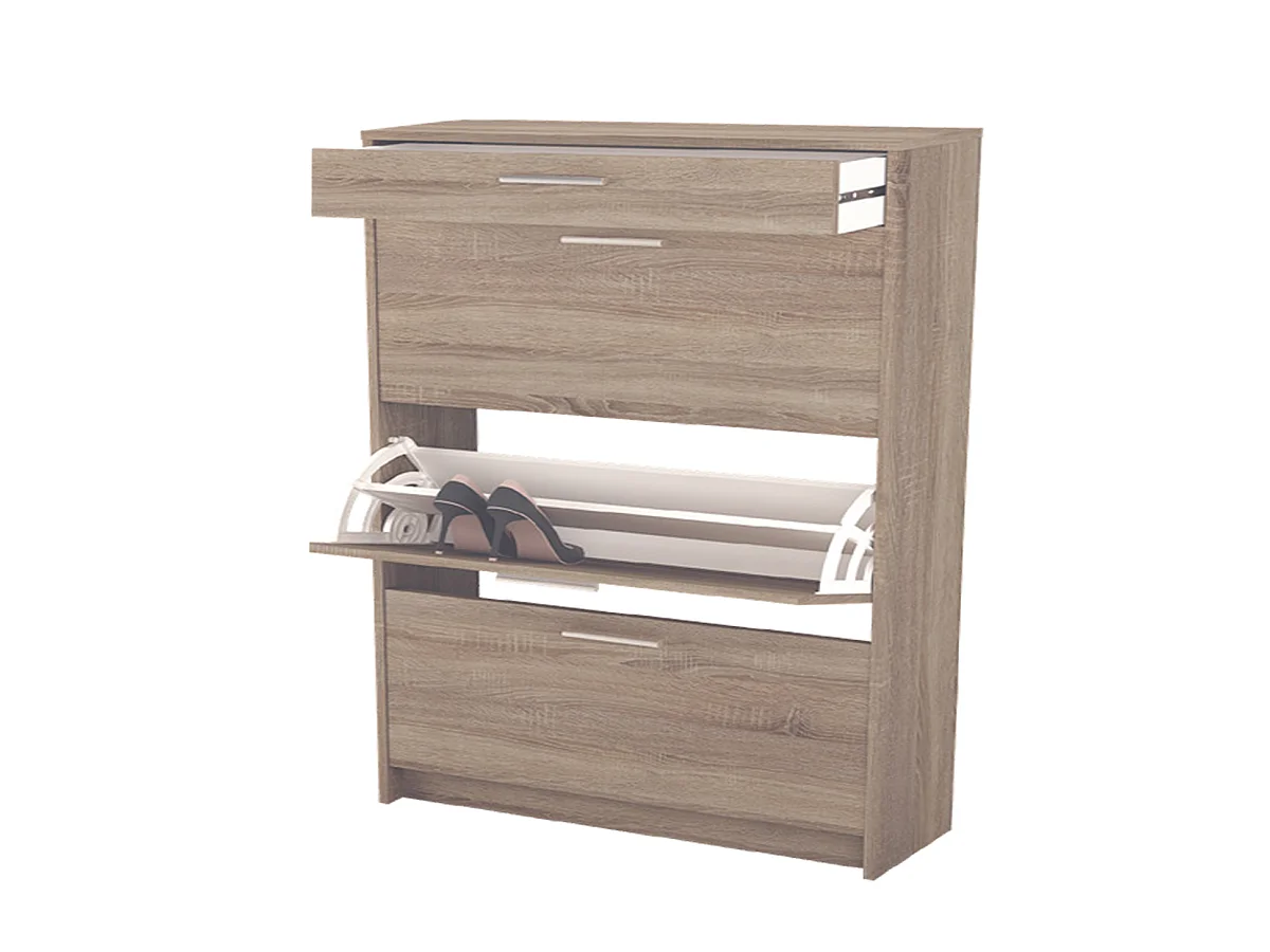 Commode meuble à chaussures coloris chêne - Longueur 75 x Profondeur 50 x Hauteur 100 cm