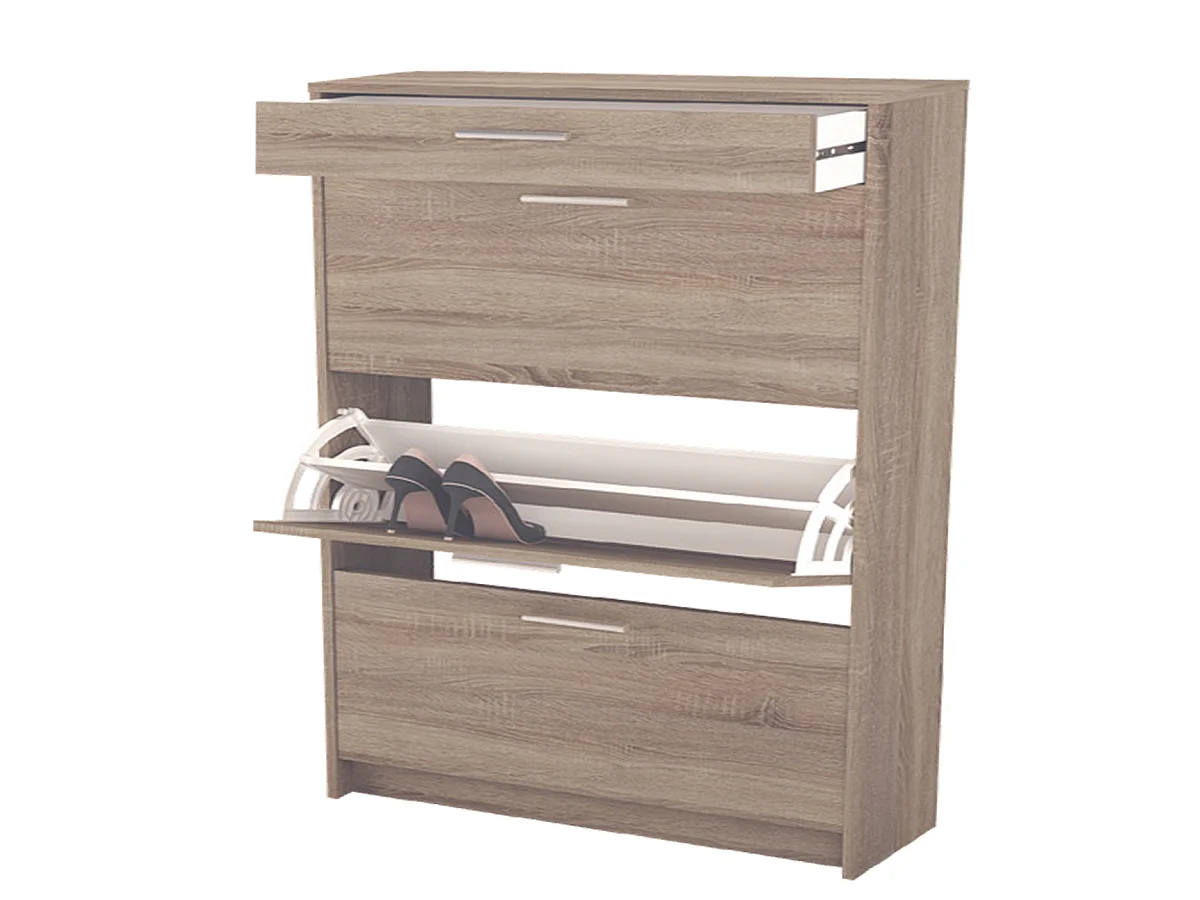 Commode meuble à chaussures coloris chêne - Longueur 75 x Profondeur 50 x Hauteur 100 cm