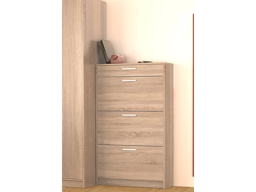 Commode meuble à chaussures coloris chêne - Longueur 75 x Profondeur 50 x Hauteur 100 cm