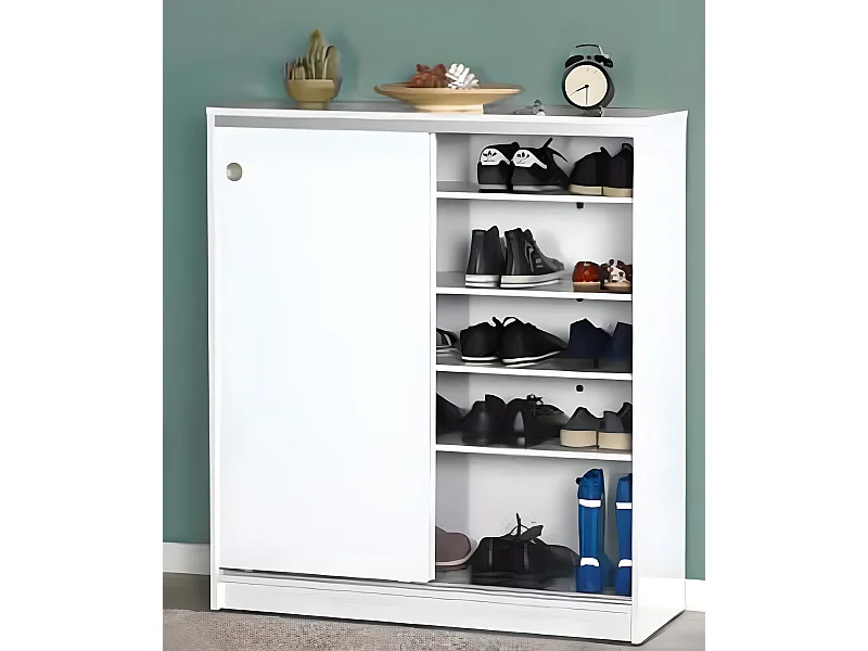 Armoire à chaussures de 2 portes coulissantes coloris Blanc - Longueur 91 x profondeur 37 x hauteur 105 cm
