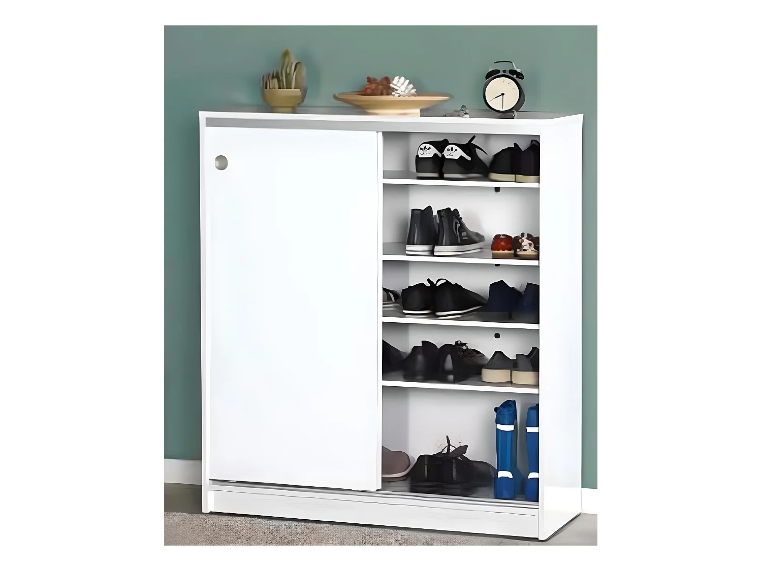 Armoire à chaussures de 2 portes coulissantes coloris Blanc - Longueur 91 x profondeur 37 x hauteur 105 cm