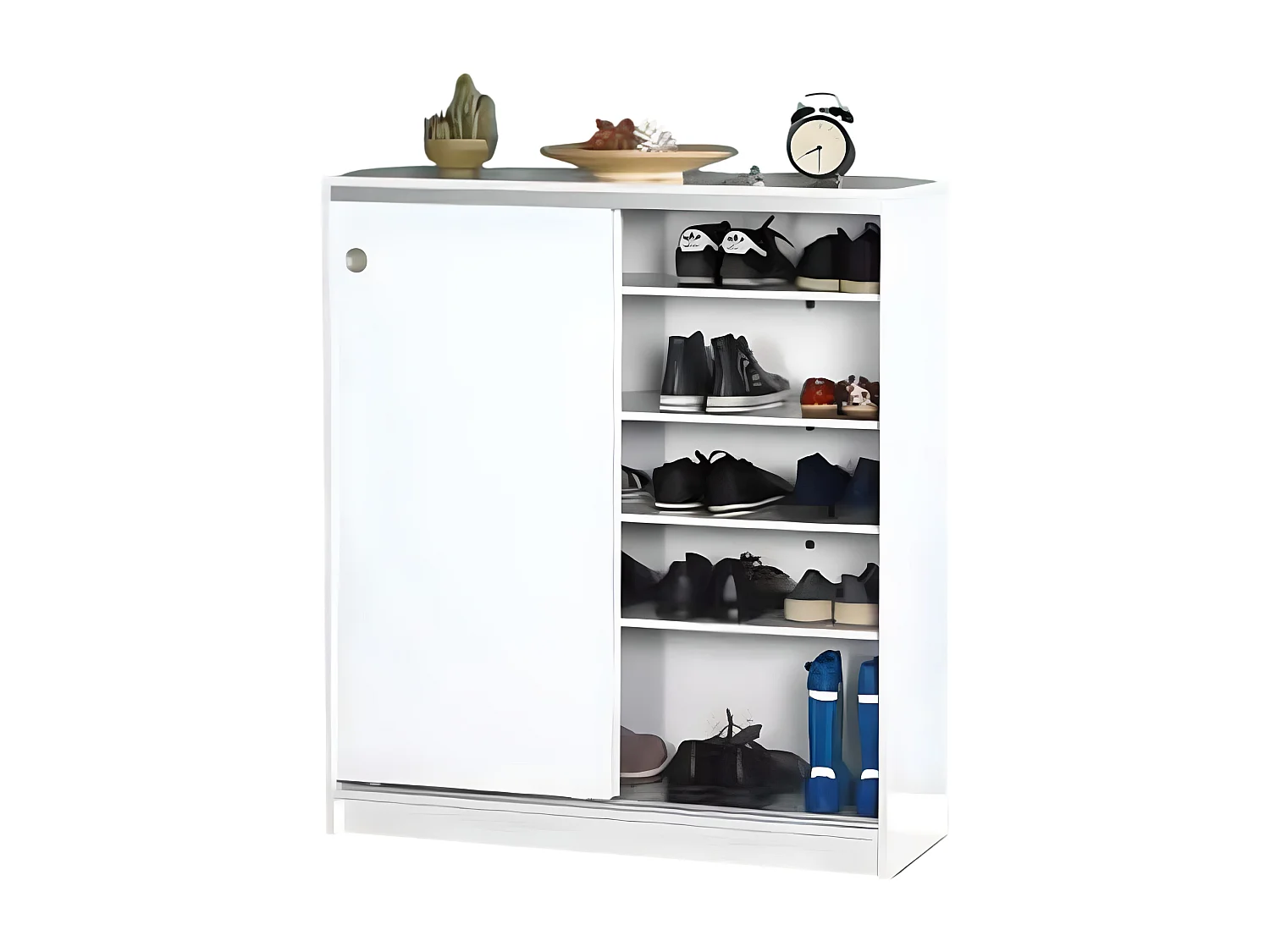 Armoire à chaussures de 2 portes coulissantes coloris Blanc - Longueur 91 x profondeur 37 x hauteur 105 cm
