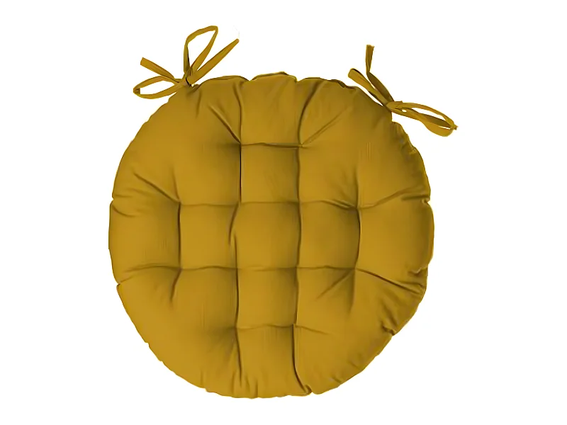 Lot de 4 galettes de chaise ronde en coton coloris ocre - Diamètre 38 cm