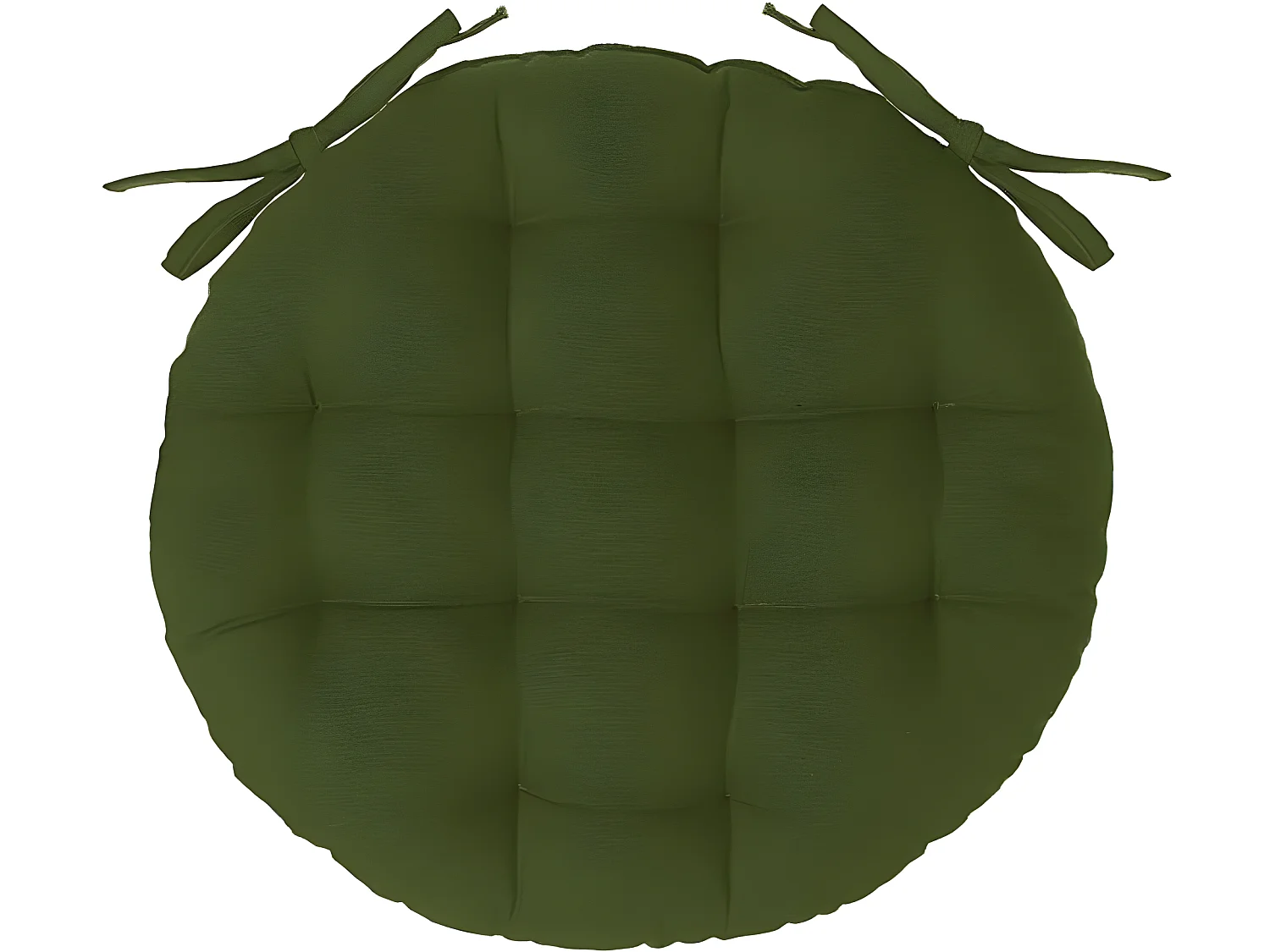 Lot de 4 galettes de chaise rondes coloris vert Kaki en coton - Diamètre 38 x hauteur 6,5 cm