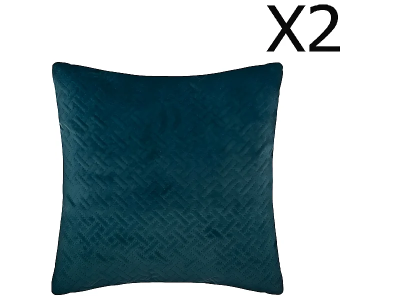 Lot de 2 Coussins bleu canard en velours - 40 x 40 cm