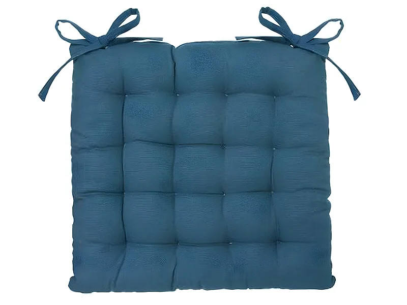 Lot de 2 galettes de chaise en coton et polyester coloris bleu canard - Dim : L 38 x l 38 cm