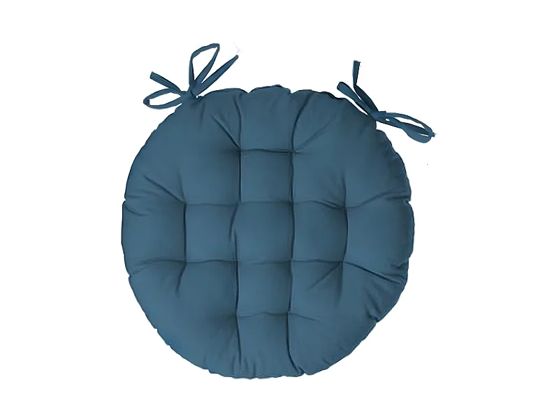 Lot de 4 galettes de chaise ronde en coton coloris bleu canard - Diamètre 38 cm