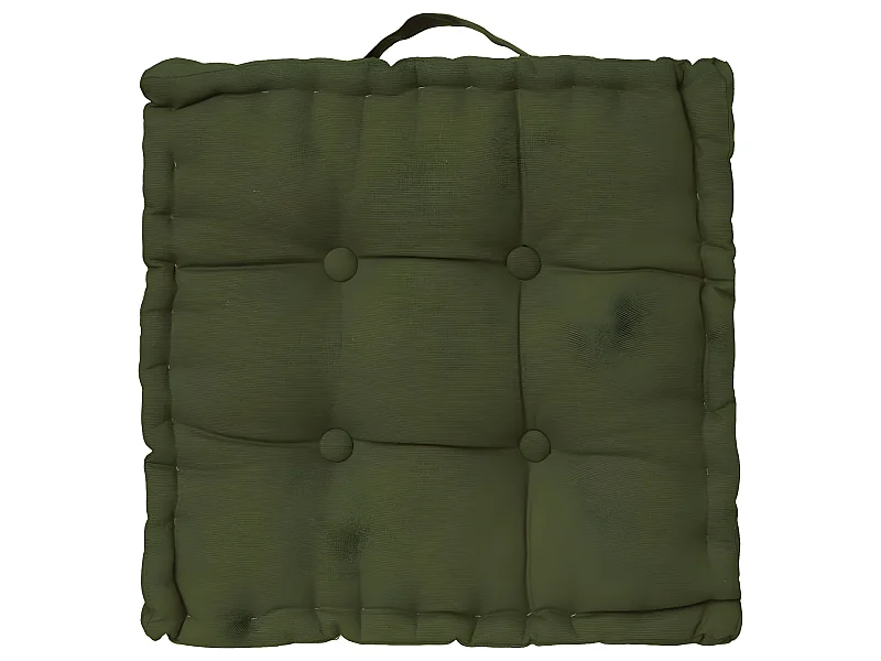 Lot de 6 coussins de sol en coton coloris vert kaki - Longueur 40 x Profondeur 40 x Hauteur 8 cm