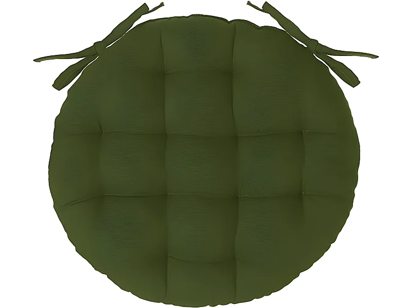 Lot de 6 galettes de chaise rondes coloris vert Kaki en coton - Diamètre 38 x hauteur 6,5 cm