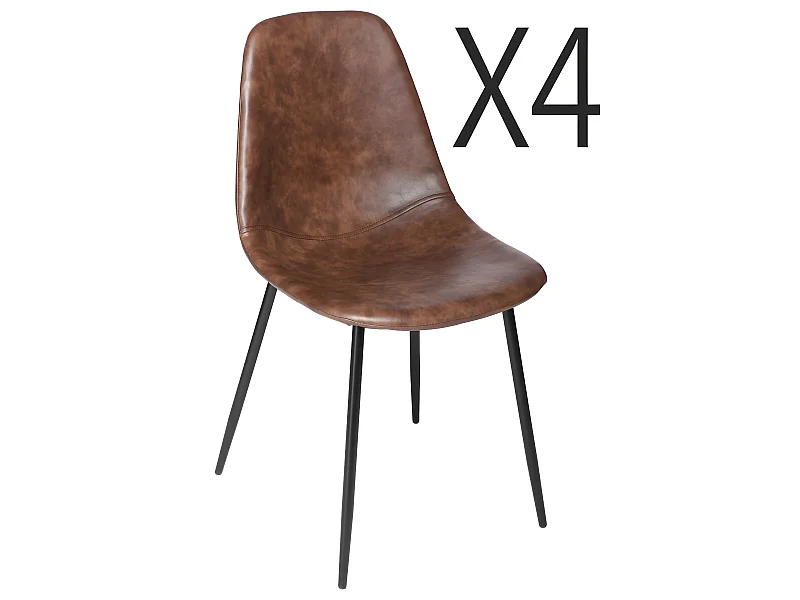 Lot de 4 chaises coloris marron en polyuréthane - Longueur 52,5 x Profondeur 43,5 x Hauteur 82 cm
