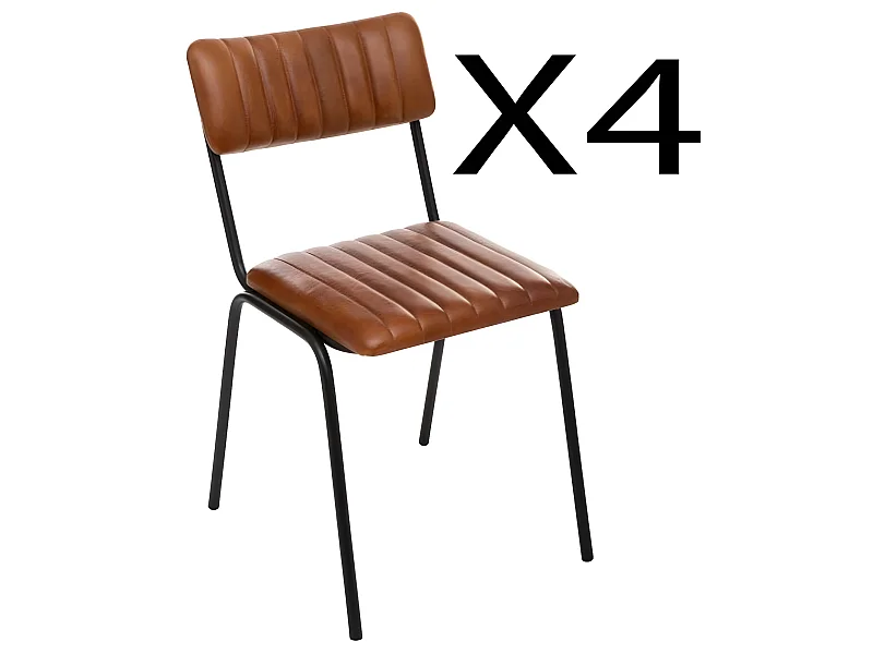 Lot de 4 chaises coloris Cognac en cuir / fer - L. 46,5 x P. 51,5 x H. 78 cm