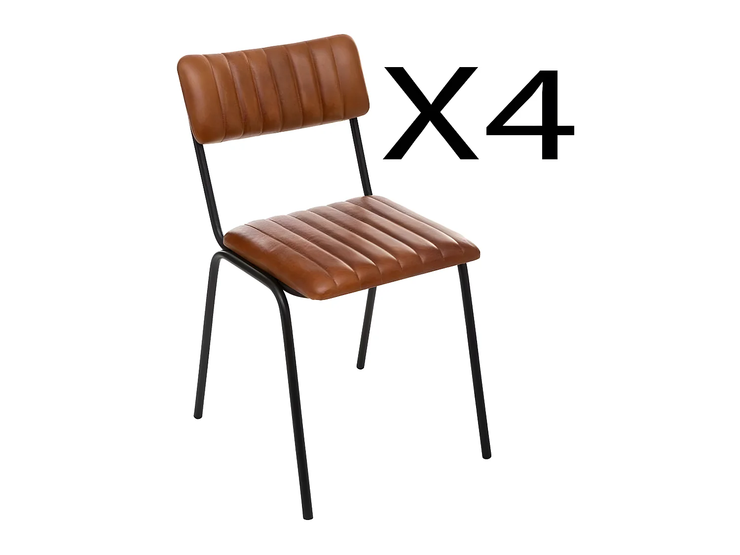 Lot de 4 chaises coloris Cognac en cuir / fer - L. 46,5 x P. 51,5 x H. 78 cm