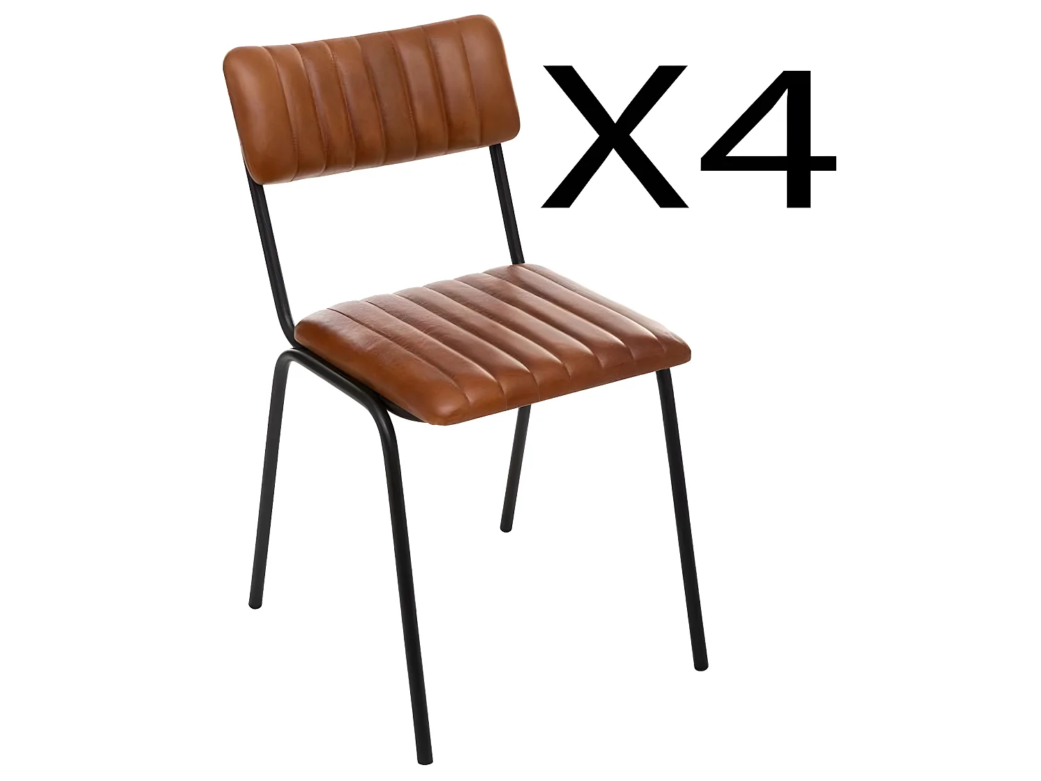 Lot de 4 chaises coloris Cognac en cuir / fer - L. 46,5 x P. 51,5 x H. 78 cm