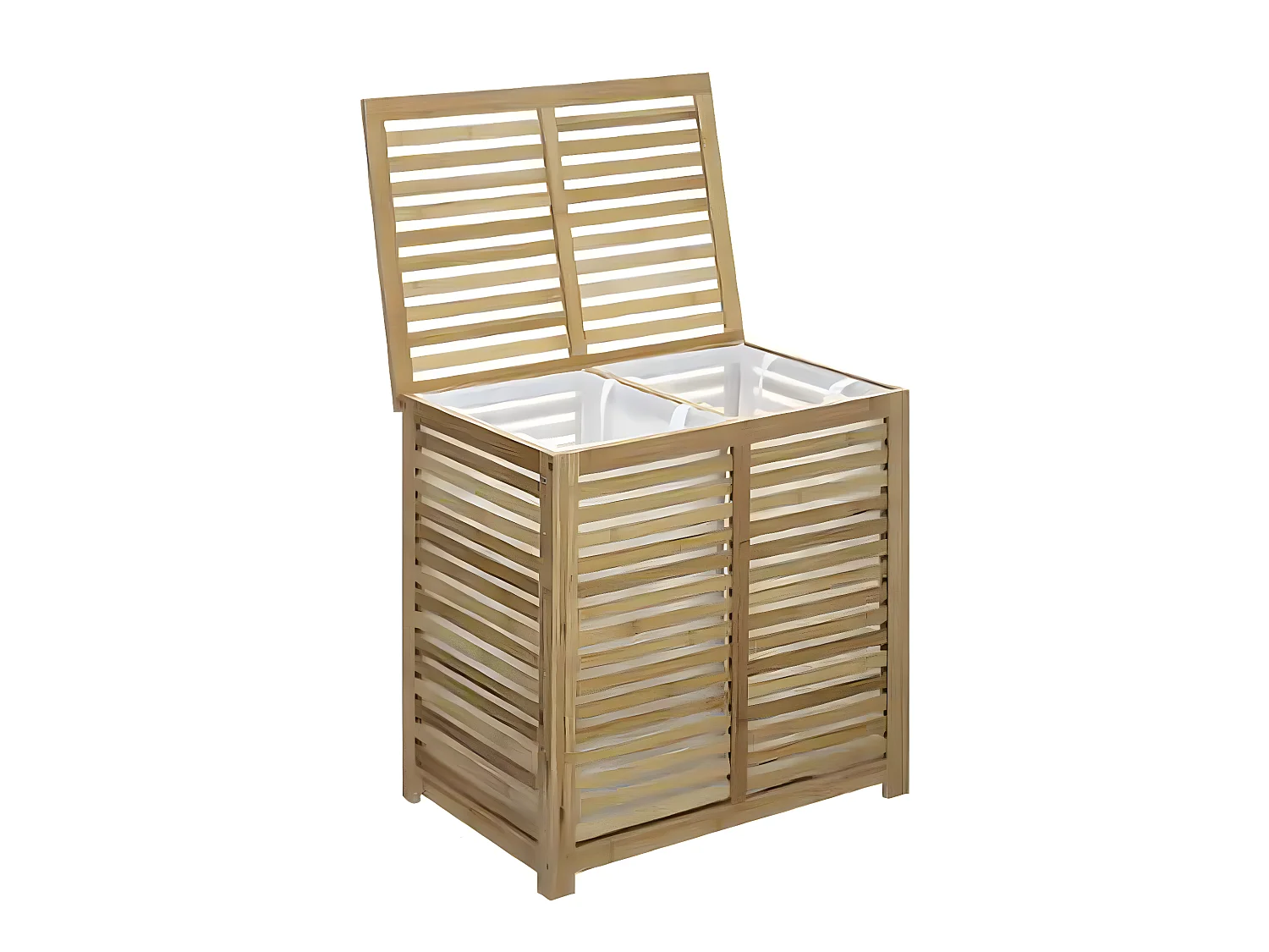 Panier à linge double en bambou naturel - L.60 x l.40 x H.58 cm