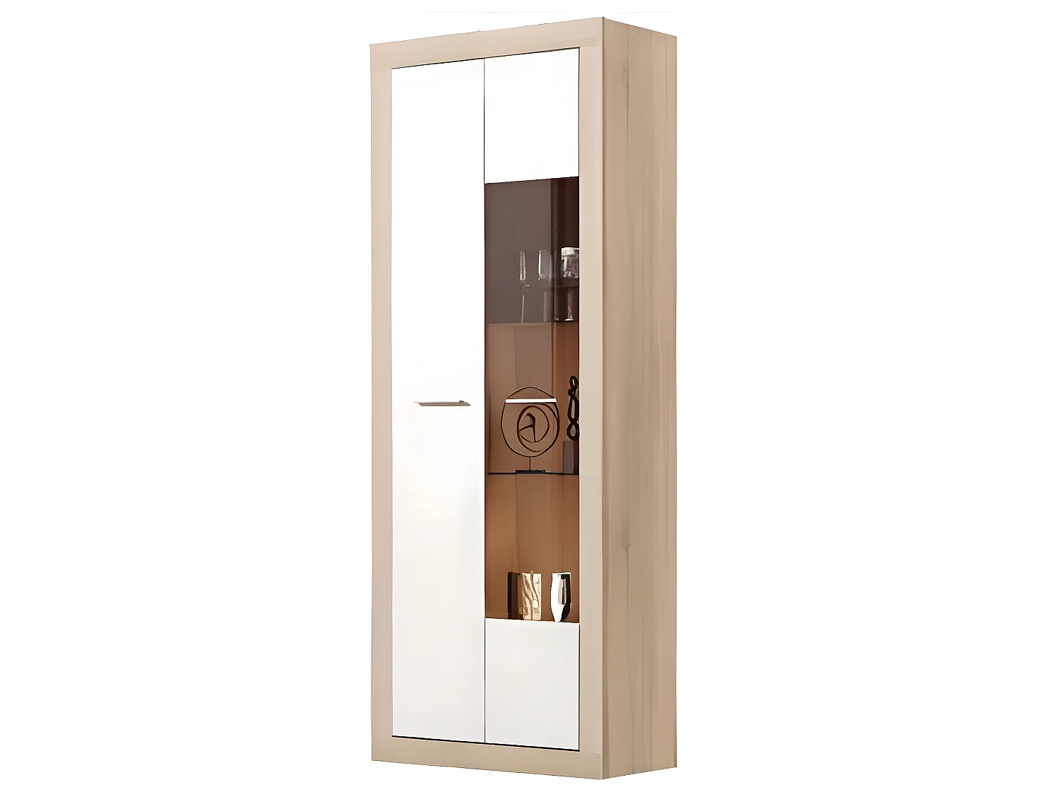 Vitrine avec 2 portes coloris Chêne Cambrian / Blanc - Longueur 74 x profondeur 35 x hauteur 190 cm