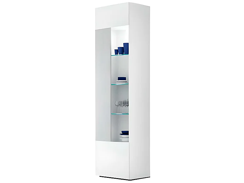 Vitrine avec 1 porte + 4 niches avec éclairage LED coloris Blanc / Gris béton - Longueur 52 x profondeur 27 x hauteur 185 cm