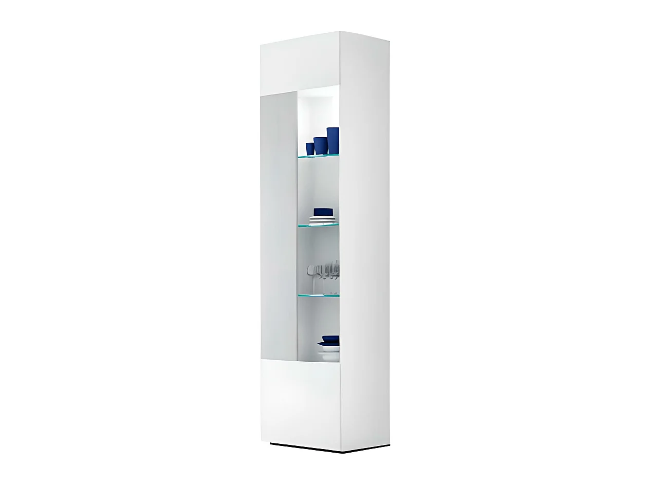 Vitrine avec 1 porte + 4 niches avec éclairage LED coloris Blanc / Gris béton - Longueur 52 x profondeur 27 x hauteur 185 cm