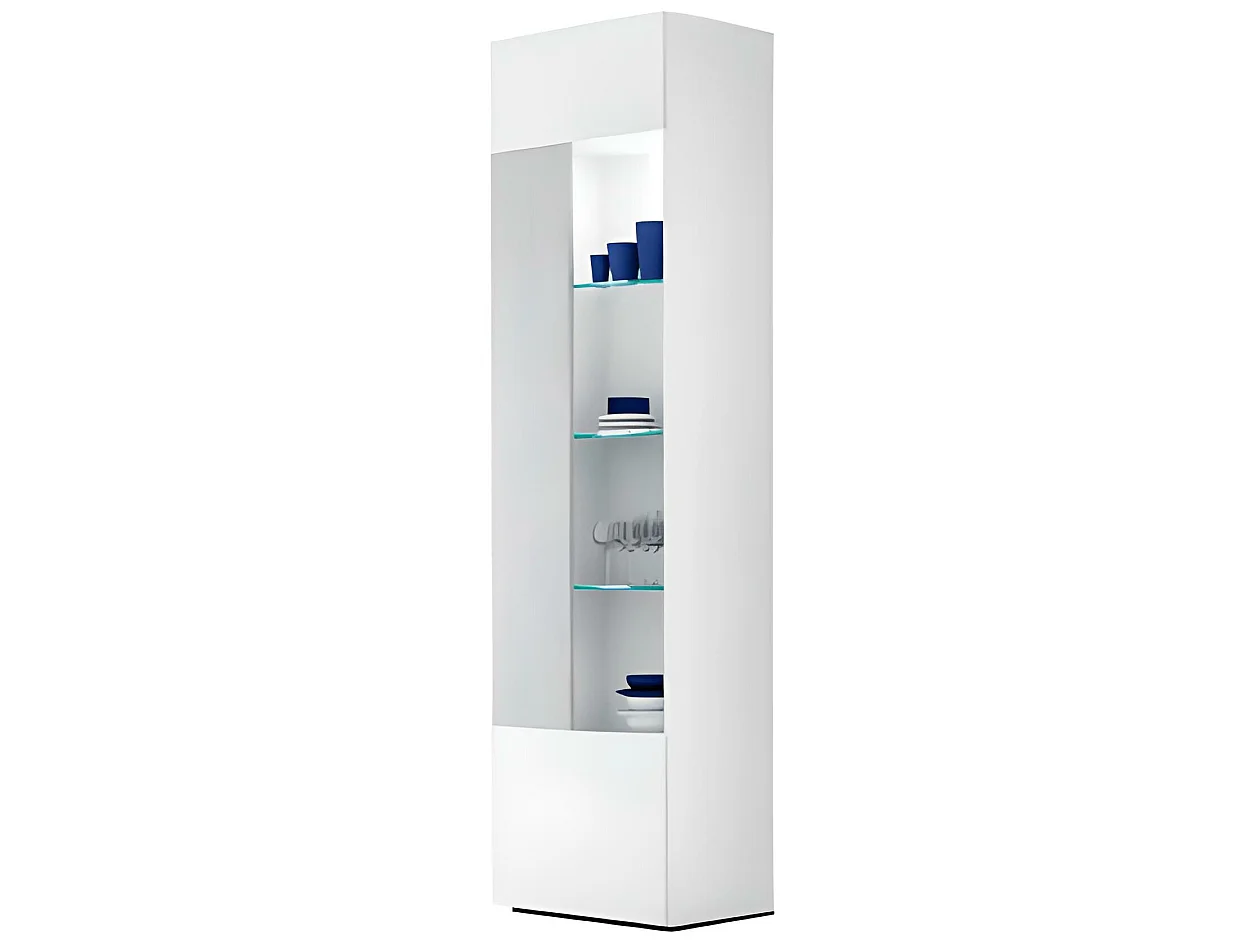 Vitrine avec 1 porte + 4 niches avec éclairage LED coloris Blanc / Gris béton - Longueur 52 x profondeur 27 x hauteur 185 cm