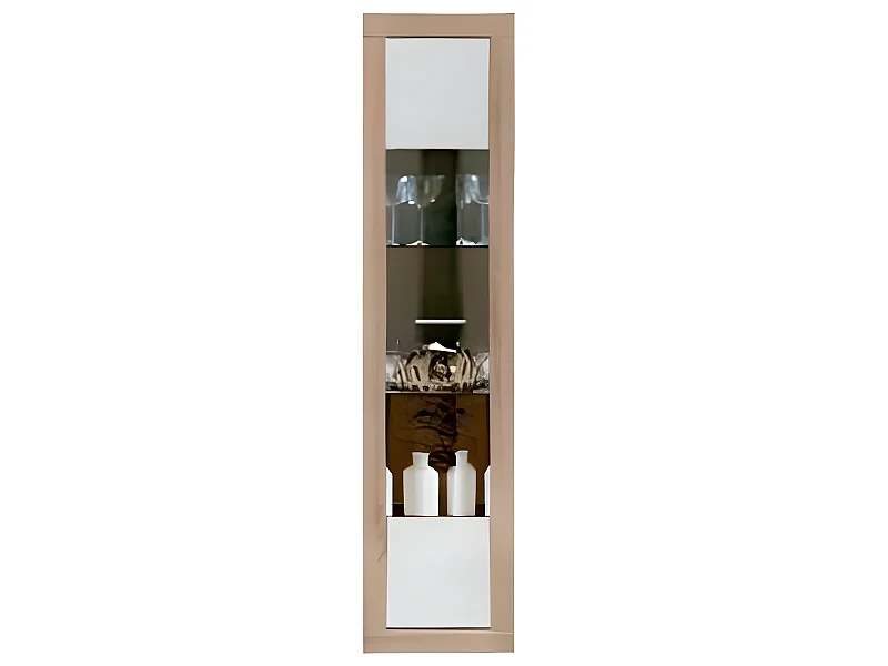 Vitrine avec 1 porte coloris Chêne Cambrian / Blanc - Longueur 44 x profondeur 35 x hauteur 190 cm