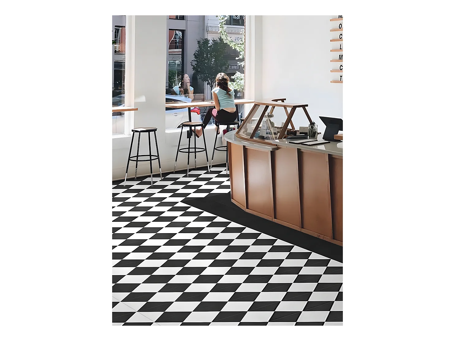 4 Carreaux de ciment véritable 0,16m2 / Carreaux de ciment artisanaux coloris noir/blanc pour sol et mur - l.20 x L.20 cm