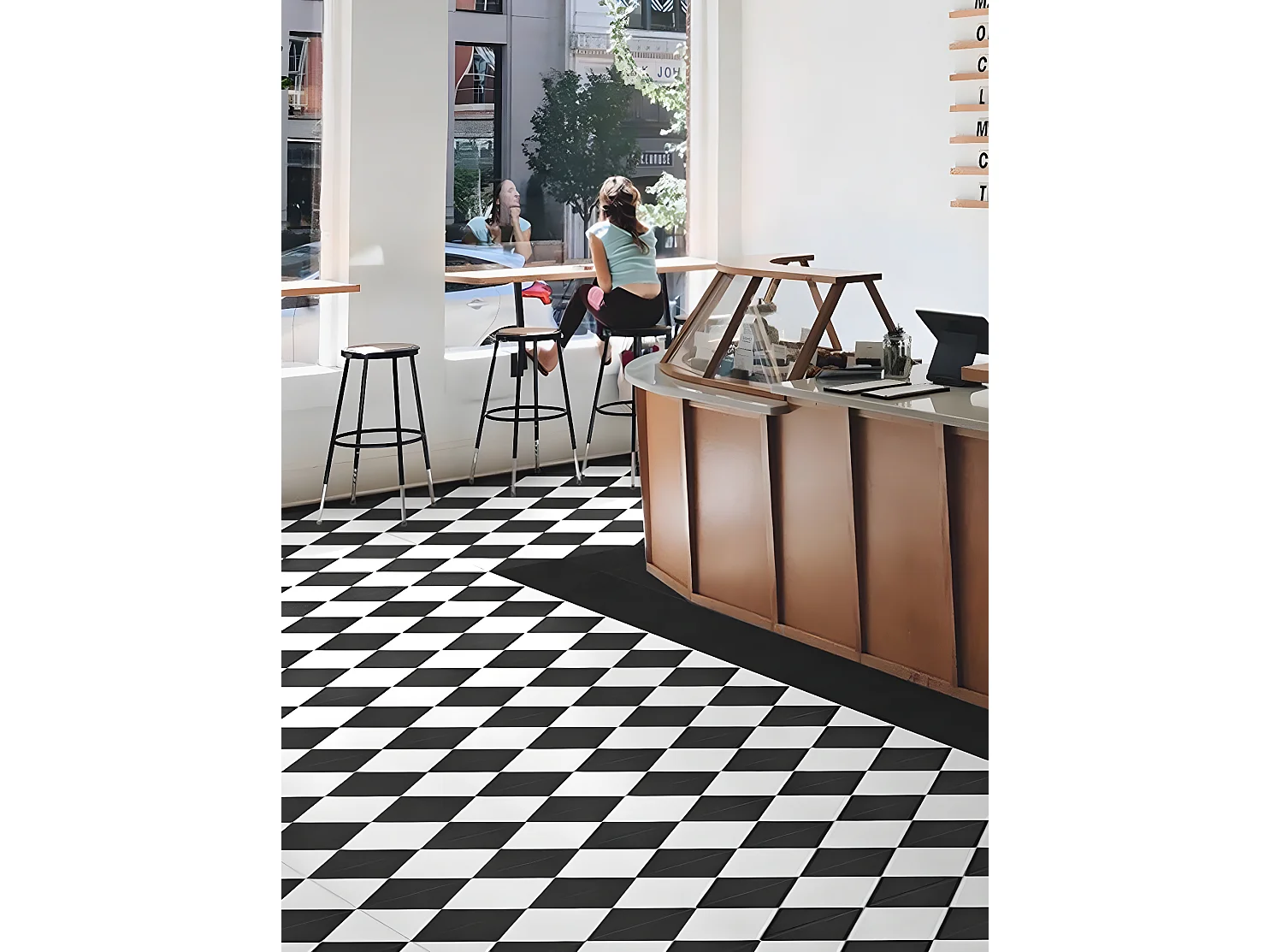 4 Carreaux de ciment véritable 0,16m2 / Carreaux de ciment artisanaux coloris noir/blanc pour sol et mur - l.20 x L.20 cm