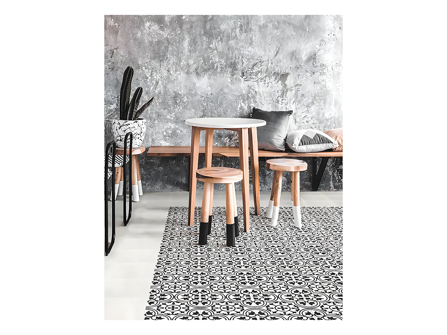 4 Carreaux de ciment véritable 0,16m2 / Carreaux de ciment artisanaux pour sol et mur coloris noir/blanc - l.20 x L.20 cm