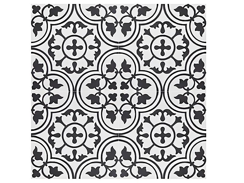 4 Carreaux de ciment véritable 0,16m2 / Carreaux de ciment artisanaux pour sol et mur coloris noir/blanc - l.20 x L.20 cm