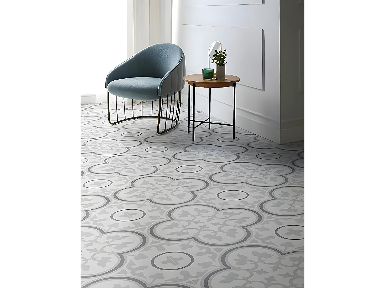 4 Carreaux de ciment véritable 0,48m2 / Carreaux de ciment artisanaux pour sol et mur coloris Gris - l.20 x L.20 cm