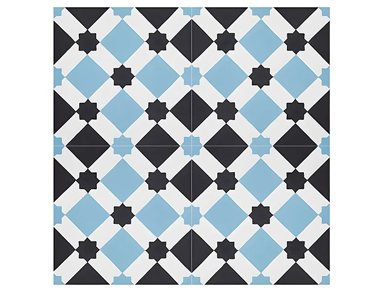 4 Carreaux de ciment hydraulique 0,16m2 / Carreaux de ciment artisanaux pour sol et mur coloris bleu - l.20 x L.20 cm