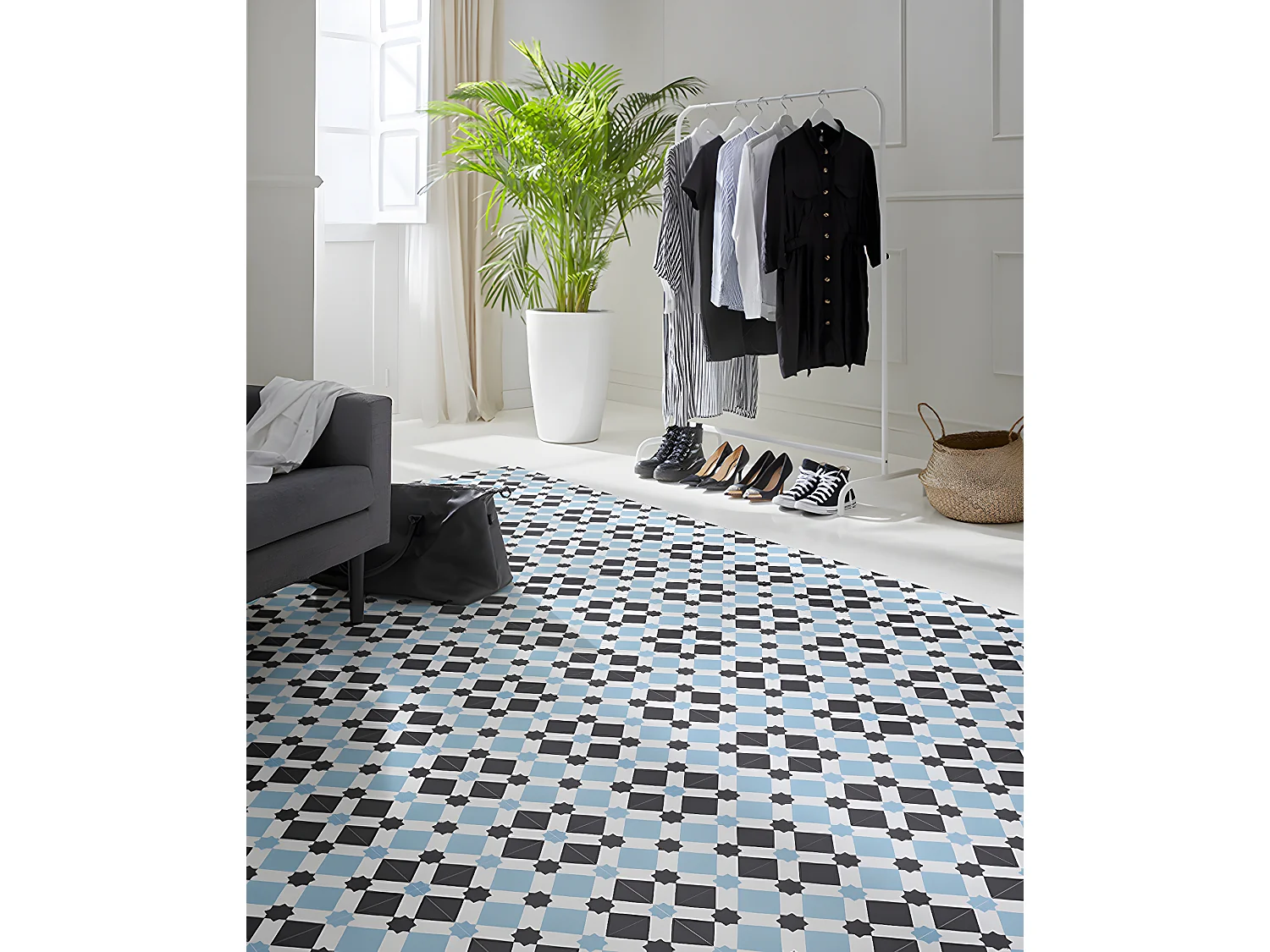 4 Carreaux de ciment hydraulique 0,16m2 / Carreaux de ciment artisanaux pour sol et mur coloris bleu - l.20 x L.20 cm