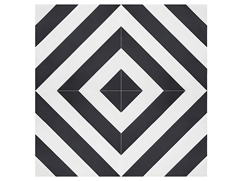 4 Carreaux de ciment véritable 0,16m2 / Carreaux de ciment artisanaux coloris noir/blanc pour sol et mur - l.20 x L.20 cm