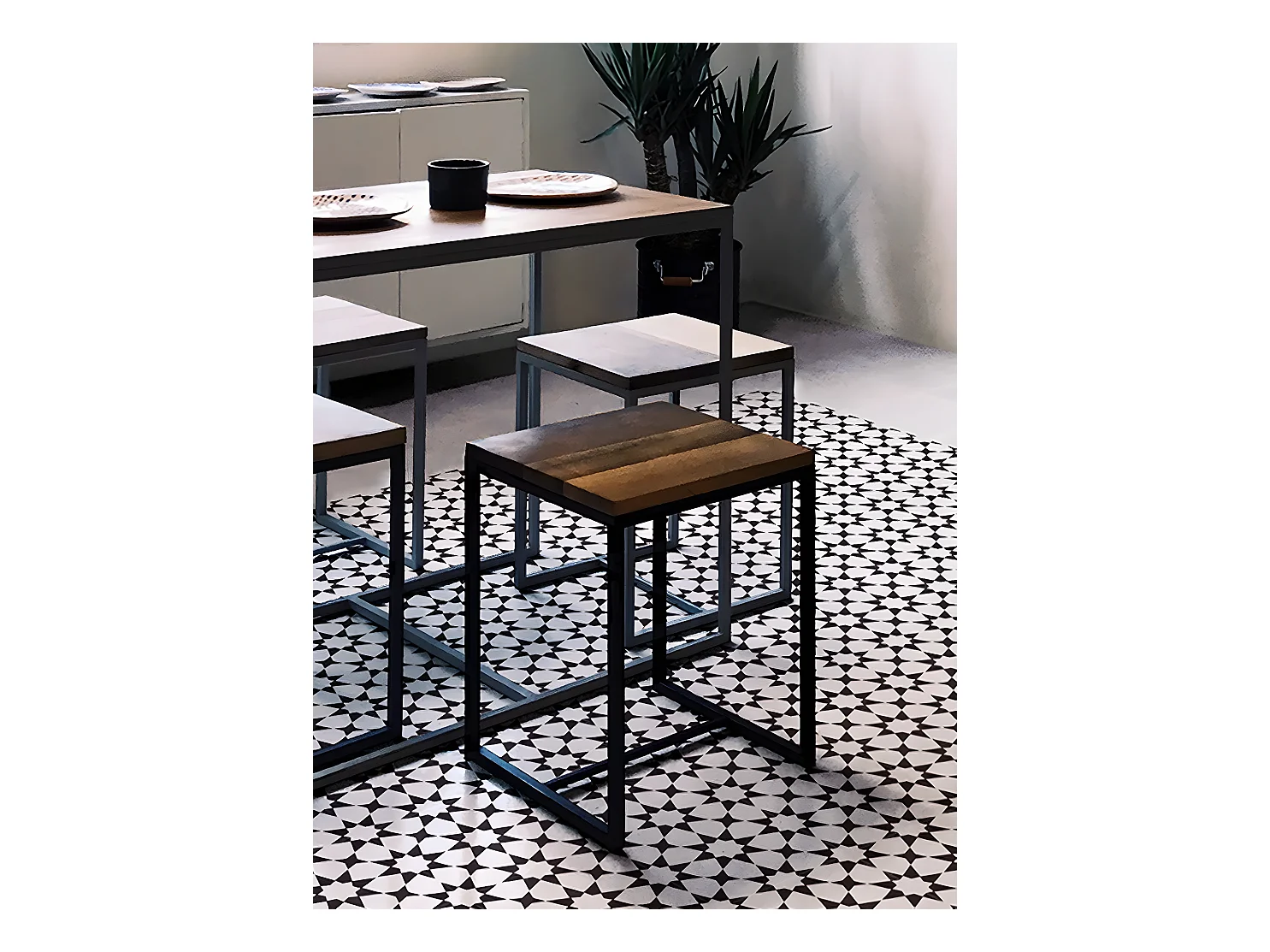 4 Carreaux de ciment véritable 0,16m2 / Carreaux de ciment artisanaux pour sol et mur coloris noir / blanc - l.20 x L.20 cm