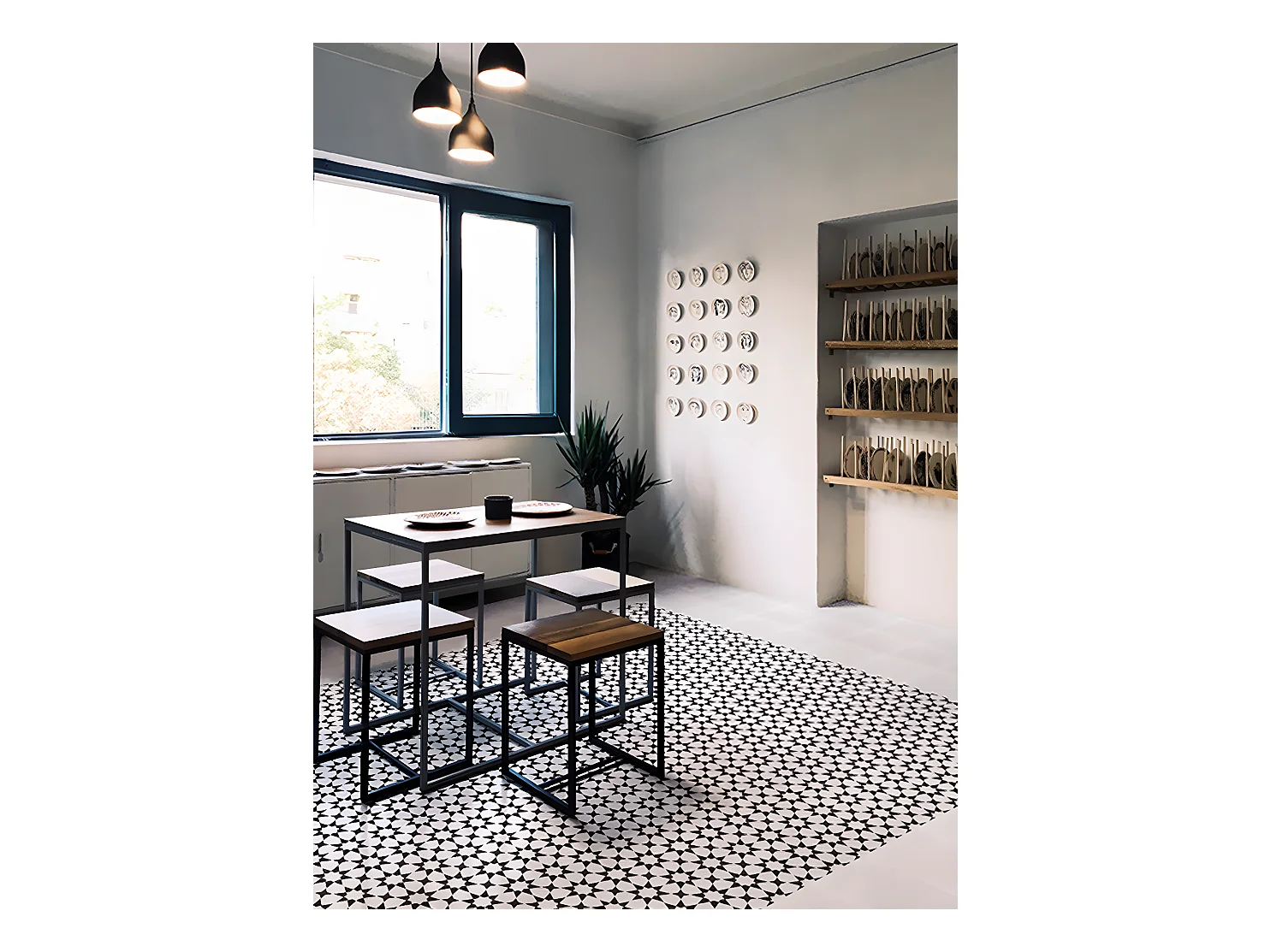 4 Carreaux de ciment véritable 0,16m2 / Carreaux de ciment artisanaux pour sol et mur coloris noir / blanc - l.20 x L.20 cm